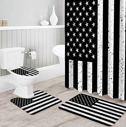 Elsőszámú Vezetője 4 Db Fürdőszoba Szett Szőnyegek, illetve Zuhanyzó Függöny 36 x 72, Függetlenség Napja Amerikai Zászló