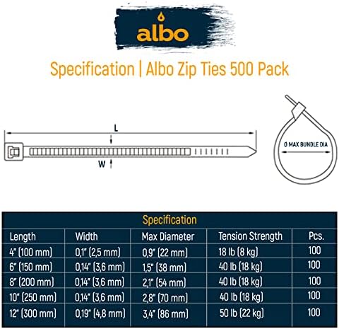 ALBO Fekete Zip Kapcsolatok különböző méretűt 500 Csomag Műanyag kötegelő 4+6+8+10+12 hüvelyk Vezetéket Kösse az UV