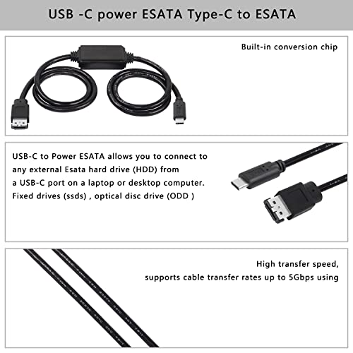XMSJSIY USB-C C-Típusú eSATA Adapter Kábel 5Gbps USB-C-Power eSATA Átalakító Kábel 5V-os a HDD/SSD/PÁRATLAN Laptop PC