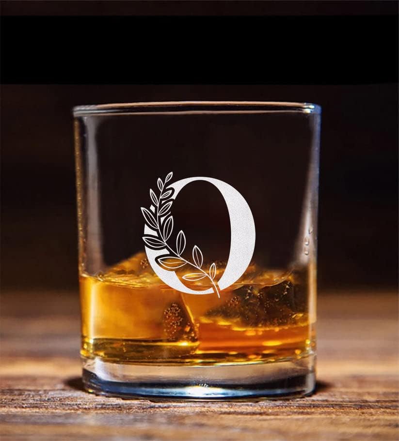 Virágos Monogram O Whiskys Üveg - Betű A-Z Vésett - Stemless Whiskys Üveg - Ajándék Apa - anyák Napja - Ajándék Anya