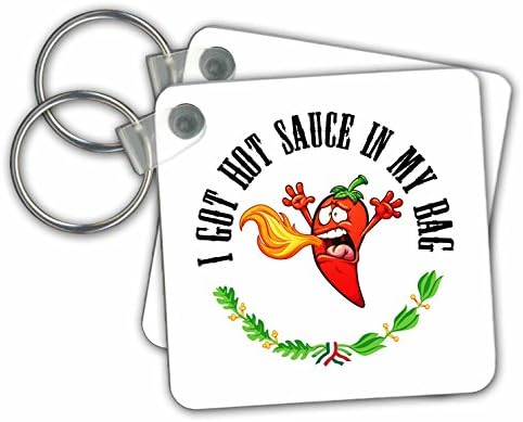 3dRose kulcstartók - Vicces Hot Chili Paprika Van Forró Szószt a táskámban, Készlet 6, 2.25 x 2.25 (kc_261543_3)