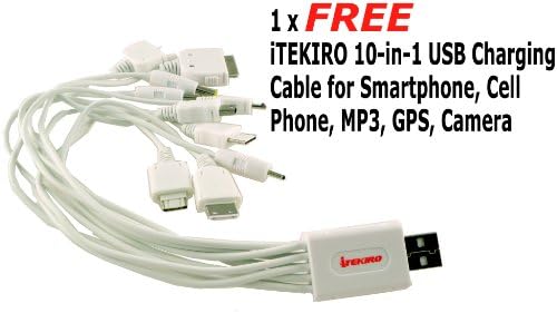 iTEKIRO Fali DC Autó Akkumulátor Töltő Készlet Sanyo Xacti VPC-HD1000 + iTEKIRO 10-in-1 USB Töltő Kábel