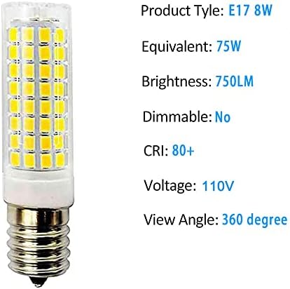 E17 LED Izzó 8W(75W Halogén Izzó Cseréje), Napfény, Fehér 6000K Nem Szabályozható, Több mint Tűzhely Háztartási gép,