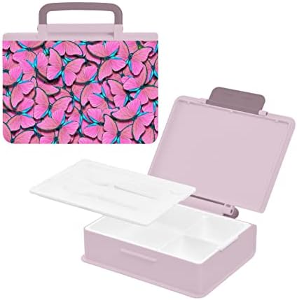 ALAZA Rózsaszín Pillangó Romantikus Bento Ebédet BPA-Mentes szivárgásmentes Ebéd Konténerek w/Villa & Kanál, 1 Darab