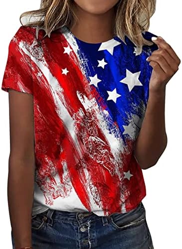 Hölgyek július 4-Nyári Felsők Retro USA-Sztár, Csíkos Nyomtatás Rövid Ujjú Tshirt Alkalmi Laza Sleeve Pulóver
