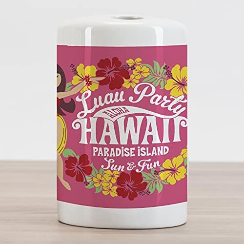 Ambesonne Hula-Kerámia Fogkefe Tartó, Luau Parti Aloha Paradise Island Szórakoztató Szöveg Táncos Hibiszkusz, Dekoratív