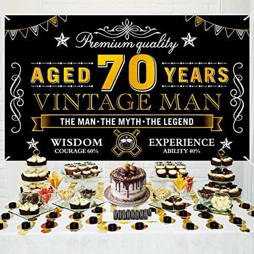 Boldog 70 éves Banner Dekoráció, Férfiaknak, Fekete Arany Vintage 70 Születésnapja Jele, Party Kellékek, Hetven Éves