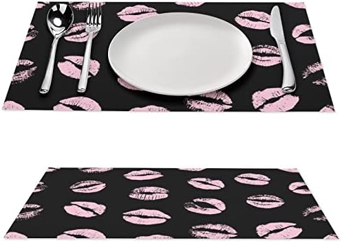 Rózsaszín Ajkak Nyomatok PVC Táblázat Szőnyeg Mosható Placemats Terítő Asztal Pad Asztal