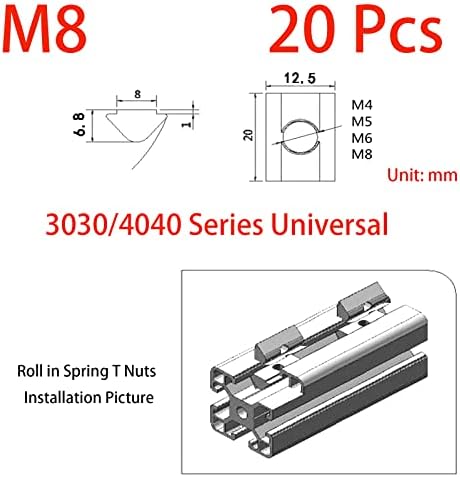 M8 Roll a Tavaszi T Dió,3030/4040 Sorozat Egyetemes a Tavaszi Lap,Szén-Acél nikkelezett a 8 mm-es Nyílás Alumínium Profil