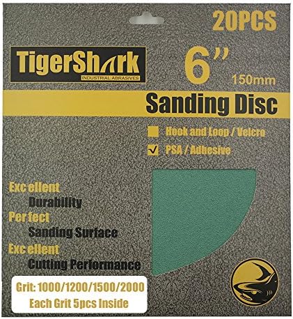 TigerShark 6inch Nincs Lyuk 20db Film Csiszolás lemezek Ragasztó vissza(PSA) Wet & Dry Finomság 1000/1200/1500/2000