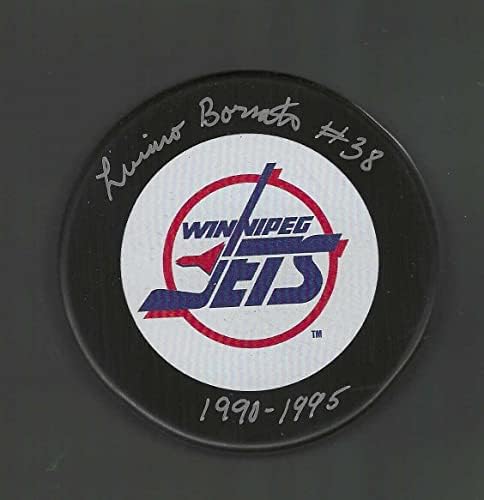Luciano Borsato Aláírt & Írva Winnipeg Jets Puck - Dedikált NHL Korong