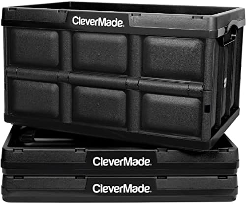 CleverMade 46L Összecsukható Tárolók - Tartós Műanyag Összecsukható Utility Láda & 46L Összecsukható Tárolók szemhéjakkal