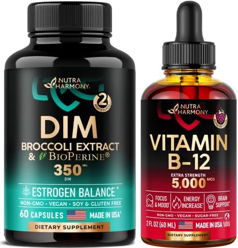 B12-Vitamin Csepp & DIM-Kiegészítő Kapszula - Metilkobalamin Energia, Fókusz & Hangulat, Agy Egészségügyi - Ösztrogén-Blokkoló