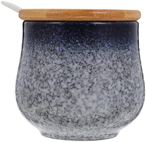 Angoily Snack Konténerek Porcelán cukortartó Fűszer Jar: Egyetlen Kerámia Fűszerezés Jar a Fából készült tetővel Kanál