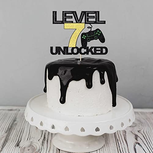 Migeaks 7-es szint nyitva torta topper hivatalos tinédzser 7. születésnapi torta dekoráció, videó játék vezérlő téma