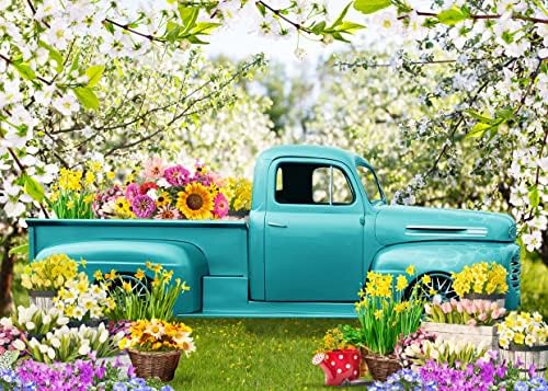 SJOLOON Tavaszi Virágok Hátteret, Gyerekeknek, Húsvéti Kép Háttérben Kék Teherautó Fű a Húsvéti Party Dekoráció Baba