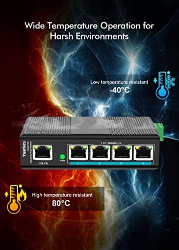 YuanLey 5 Port Gyors Ipari DIN-Rail Ethernet Kapcsoló, 5 x Fast Ethernet Port, IP40 Névleges, Nem menedzselhető Hálózati