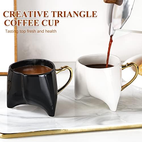 BINCOO Kreatív Háromszög Porcelán Kávés Bögre Készlet, 2, 8 uncia Porcelán Bögre kávéért, A Kávét, mint egy Arany Kezelni,