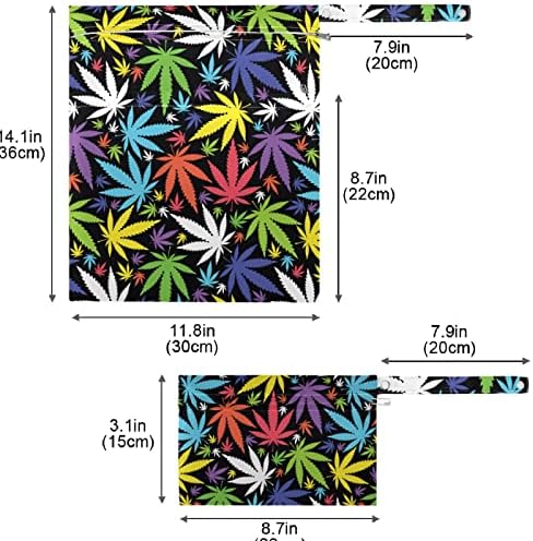 ZZXXB Kannabisz Levelek Vízálló Nedves Újrafelhasználható Táska ruha Pelenka Nedves-Száraz Táska Cipzáras Zseb Utazási