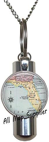 AllMapsupplier Divat Hamvasztás Urna Nyaklánc,Florida térkép Hamvasztás Urna Nyaklánc,Florida Állam térkép Urna,Florida