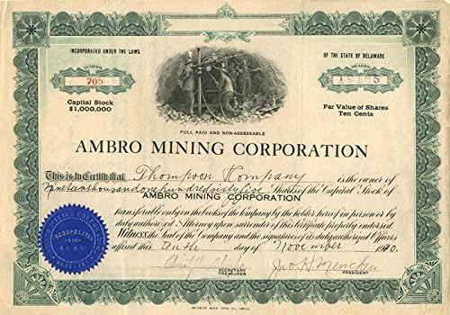 Ambro Mining Corporation - Raktáron Bizonyítvány