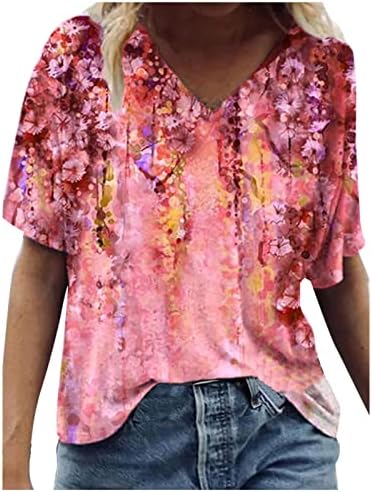 TIFZHADIAO Női Rövid Ujjú, V-Nyakú Pólók Laza Alkalmi Póló T-Shirt Alapvető Maximum Trendi Csinos Nyári Póló Blúz