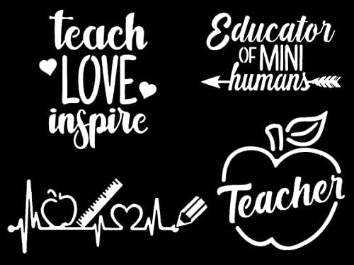 Tanár Matricák 4 Csomag: Tanítani a Szerelem Inspirálja, Tanár Szívverés, Apple, Pedagógus, a Kis Emberek (Nagy ~5,