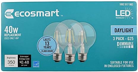 EcoSmart 40 Wattos Egyenértékű G25 Globe Szabályozható Energy Star Egyértelműen üvegszál Vintage Stílusú LED Izzó Nappal