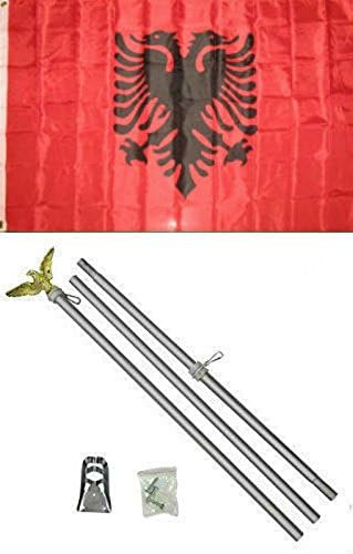 AES Albánia 3 'x5' Poliészter Zászló 6' Alumínium Zászló Rúd Készlet, Sas Topper